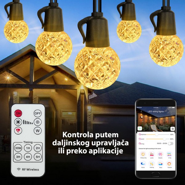 LED SVETLEĆI NIZ 15m 20xLED WW SIJALICA DC24V IP65